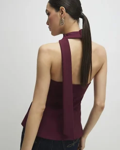 Purple Sleeveless Scarf Neck Waistcoat