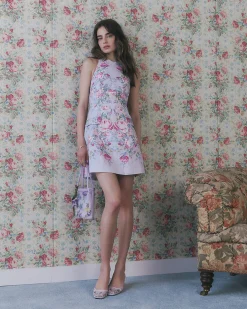 Purple Tailored Halter Neck Cotton Mini Dress