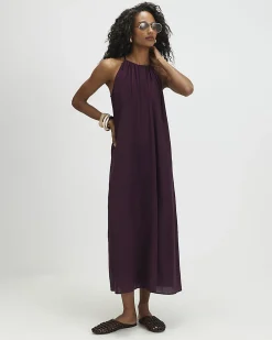 Purple Textured Halter Neck Maxi Dress