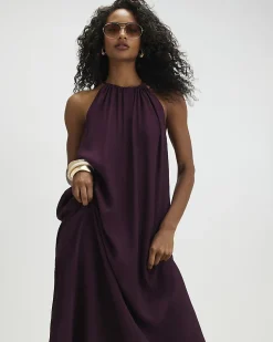 Purple Textured Halter Neck Maxi Dress