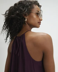 Purple Textured Halter Neck Maxi Dress