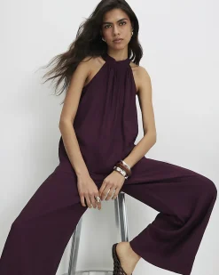 Purple Textured Halter Neck Top