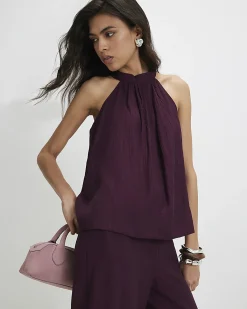 Purple Textured Halter Neck Top