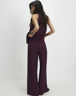 Purple Textured Wide Leg Trousers