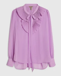 Purple Tie Neck Long Sleeve Blouse