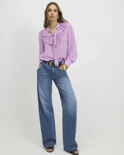 Purple Tie Neck Long Sleeve Blouse