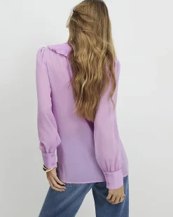 Purple Tie Neck Long Sleeve Blouse