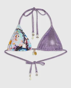 Purple Triangle Charm Butterfly Bikini Top