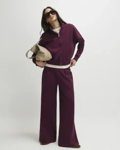 Purple Zip Up Interlock Bomber Jacket