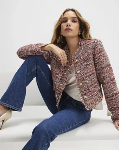 Red Boucle Edge To Edge Jacket
