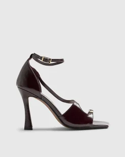 Red Buckle Strap Heeled Sandals