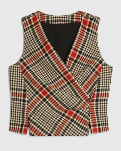 Red Check Pleat Front Top