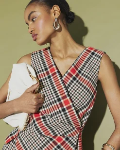 Red Check Pleat Front Top