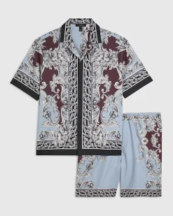 Red Cherub Print Shirt And Short Set
