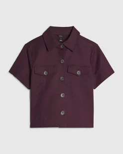 Red Cotton Blend Boxy Fit Shirt