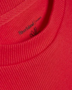 Red Cotton Blend Fitted Ribbed Top