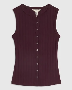 Red Cotton blend Popper Tank Top