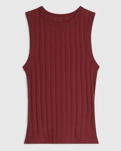 Red Cotton Blend Ribbed Tank Top