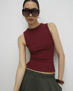 Red Cotton Blend Ribbed Tank Top