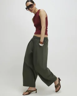 Red Cotton Blend Ribbed Tank Top