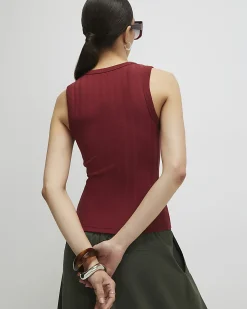 Red Cotton Blend Ribbed Tank Top