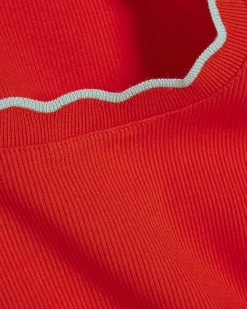 Red Cotton Blend Scallop Trim Tank Top