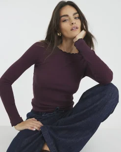 Red Cotton Blend Scallop Trim Top