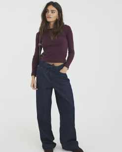 Red Cotton Blend Scallop Trim Top