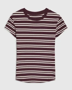 Red Cotton Blend Stripe Fitted Rib T-Shirt