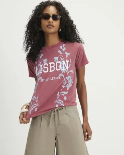 Red Cotton Lisbon Floral Fitted T-Shirt