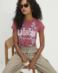 Red Cotton Lisbon Floral Fitted T-Shirt