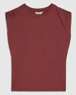 Red Cotton Premium Ruched Shoulder T-shirt