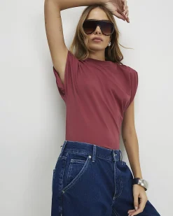Red Cotton Premium Ruched Shoulder T-shirt