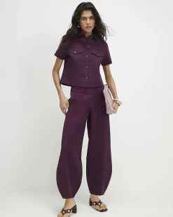 Red Cotton Sateen Barrel Leg Trousers