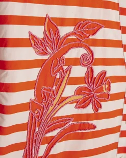Red Cotton Stripe Beaded Shirt