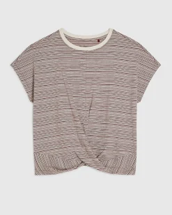 Red Cotton Stripe Twist Front T-shirt