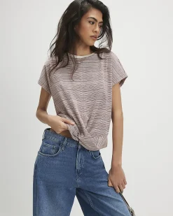 Red Cotton Stripe Twist Front T-shirt