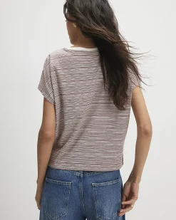 Red Cotton Stripe Twist Front T-shirt