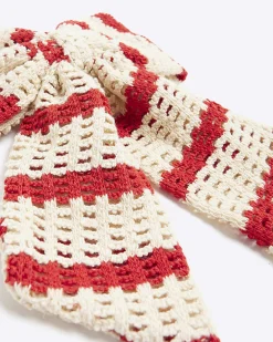 Red Crochet Striped Bow Hair Clip