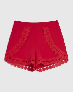 Red Crochet Trim Shorts