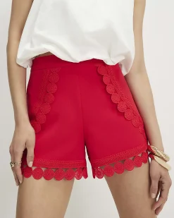Red Crochet Trim Shorts