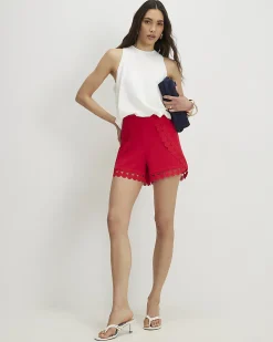 Red Crochet Trim Shorts