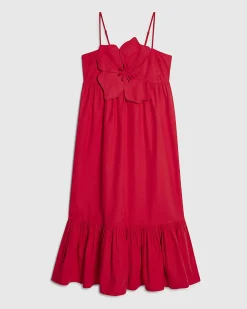 Red 3D Flower Strappy Maxi Dress