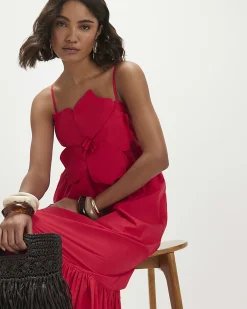 Red 3D Flower Strappy Maxi Dress