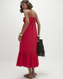 Red 3D Flower Strappy Maxi Dress