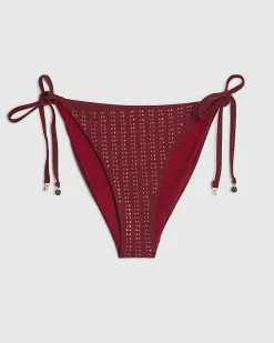 Red Diamante Tie Side Bikini Bottoms