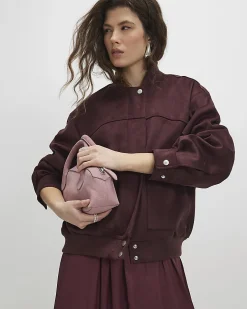 Red Faux Suede Classic Bomber Jacket
