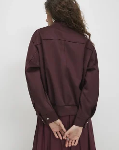 Red Faux Suede Classic Bomber Jacket