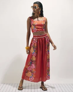 Red Floral Print Crop Top