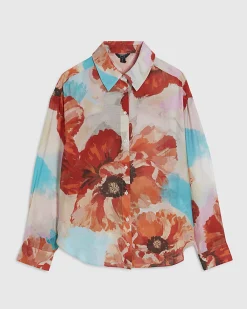 Red Floral Print Long Sleeve Blouse